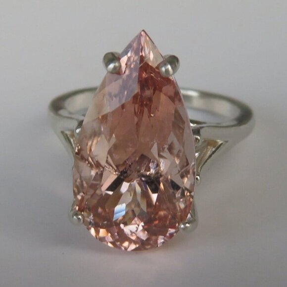 Rare Large Natural Salmon Pear Morganite Cocktail Ring In Sterling Silver 7.70ct - Picture 5 of 12